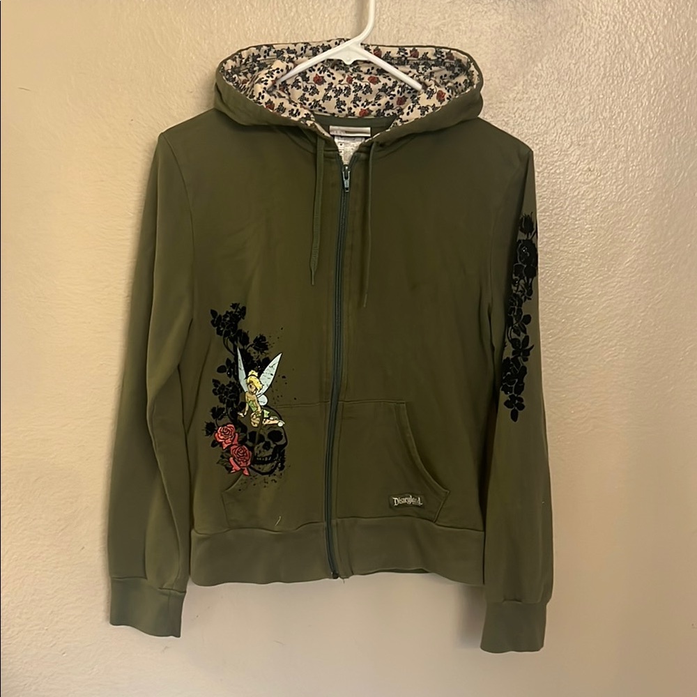 Disneyland Resort Tinker bell Green Embroidered Zip-Up Sweatshirt Hoodie M